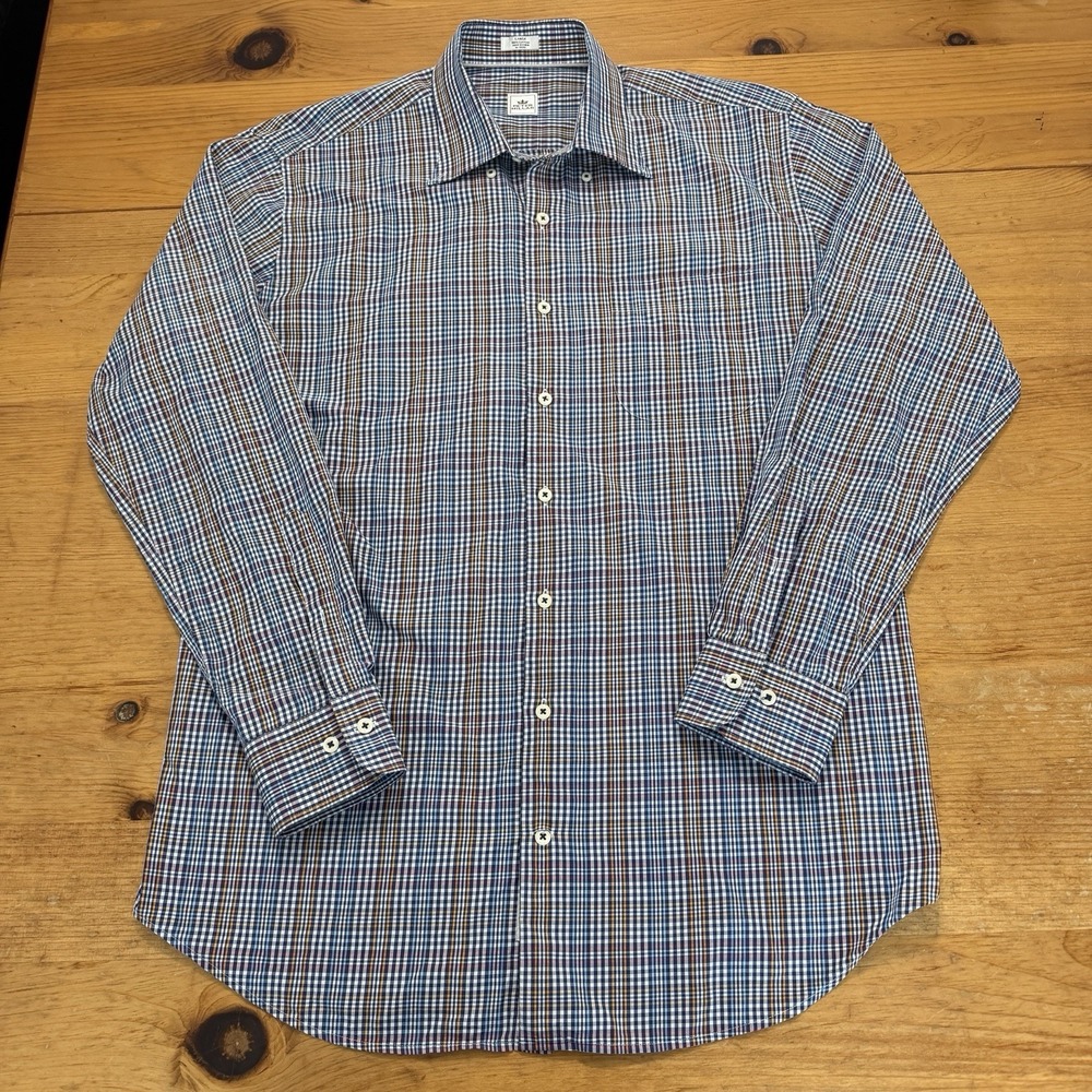 Peter Millar Crown Sport Long Sleeve Button Down Shirt L Large Multicolor Plaid